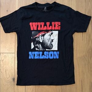 Zion Rootswear Black Willie Nelson Graphic Tee with Red and Blue Print